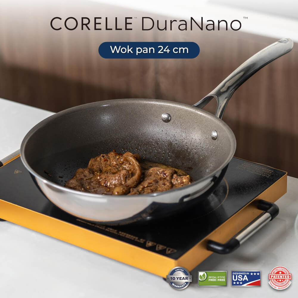 กระทะลึก 24 ซม. NON-STICK ไร้การเคลือบ CORELLE DURANANO สีเงิน_3